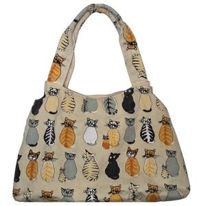 Canvas Cat Lovers Collector's Shoulder Tote Bag Purse Medium Size 10x15x4